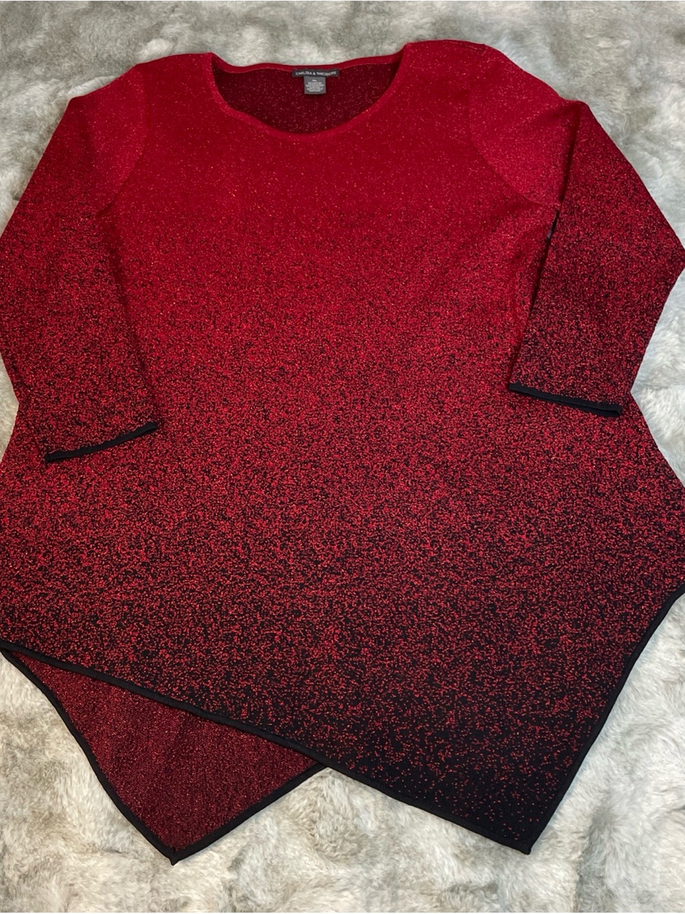 Chelsea & Theodore Red to Black Ombre Sparkle Asymmetric -0222